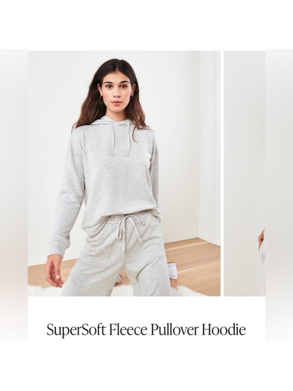 Quince super soft fleece pullover hoodie heather gray size Small